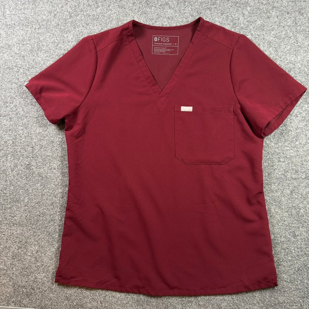 Figs Scrub Top Women Medium Burgundy Casala V-Neck Single Pocket FW1000